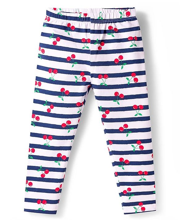 Babyhug Cotton Lycra Knit Full Length Leggings With Polka Dot Print Pack Of 3 - Blue Red & White