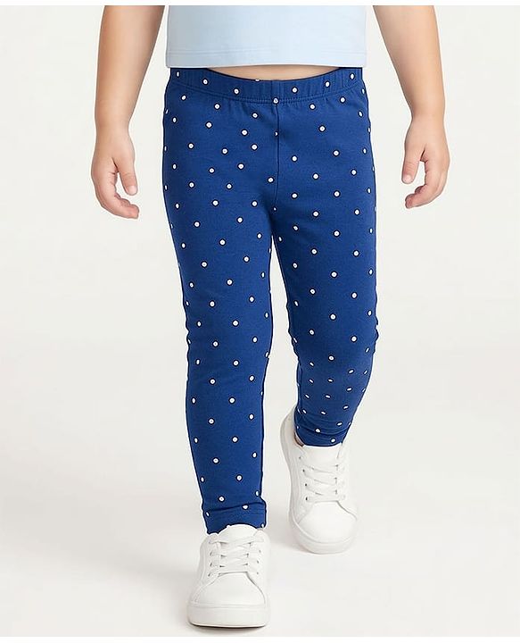 Babyhug Cotton Lycra Knit Full Length Leggings With Polka Dot Print Pack Of 3 - Blue Red & White