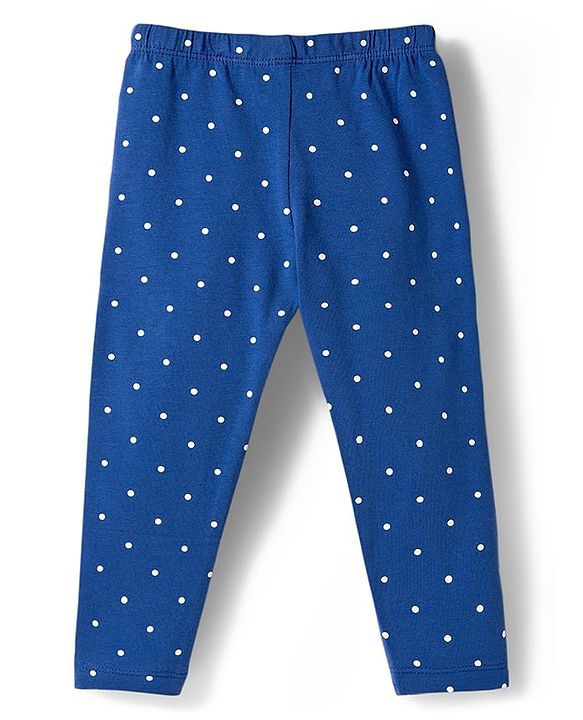 Babyhug Cotton Lycra Knit Full Length Leggings With Polka Dot Print Pack Of 3 - Blue Red & White