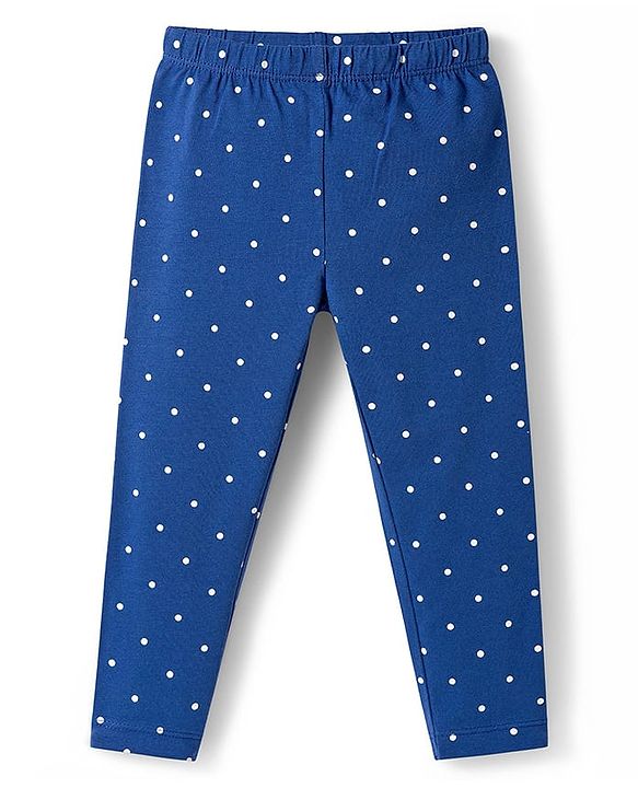 Babyhug Cotton Lycra Knit Full Length Leggings With Polka Dot Print Pack Of 3 - Blue Red & White