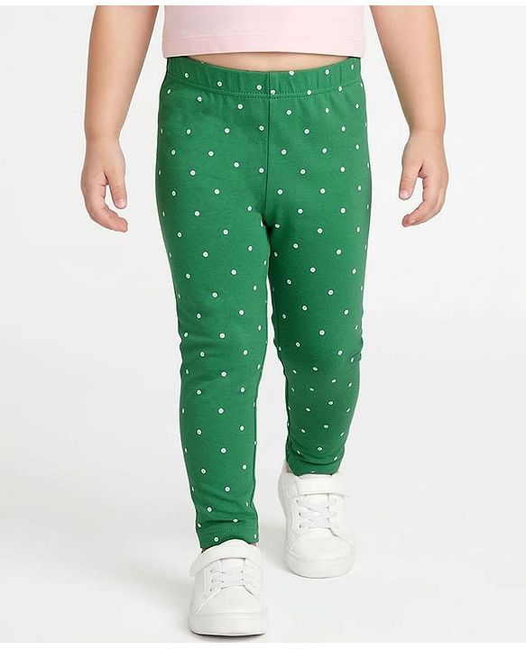 Babyhug Cotton Lycra Full Length Leggings With Floral Print Pack Of 3 - White Green & Pink