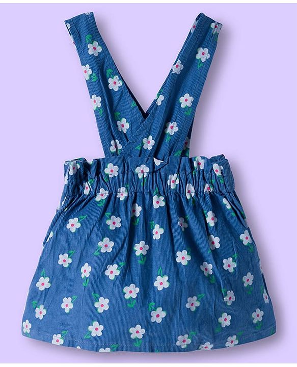 Babyhug Cotton Woven Frock & Half Sleeves Inner Tee With Floral Print - Blue & White