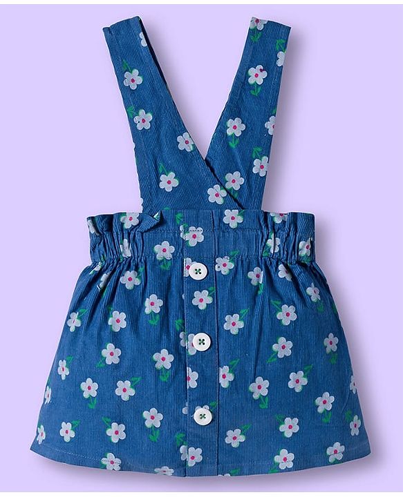 Babyhug Cotton Woven Frock & Half Sleeves Inner Tee With Floral Print - Blue & White