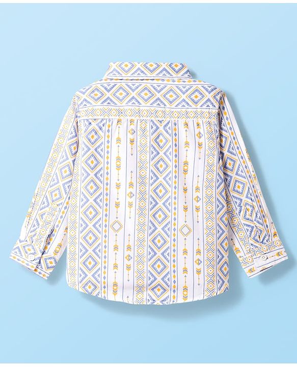 Babyhug Cotton Woven Full Sleeves Printed Shirt & Trouser Set - Beige