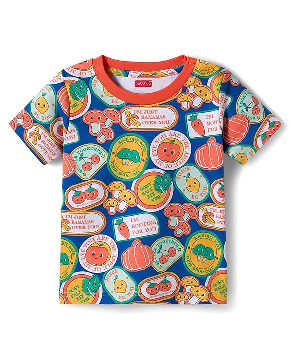 Babyhug Cotton Knit Half Sleeves T-Shirt with Tropical Theme Print - Multicolor