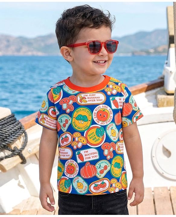 Babyhug Cotton Knit Half Sleeves T-Shirt with Tropical Theme Print - Multicolor