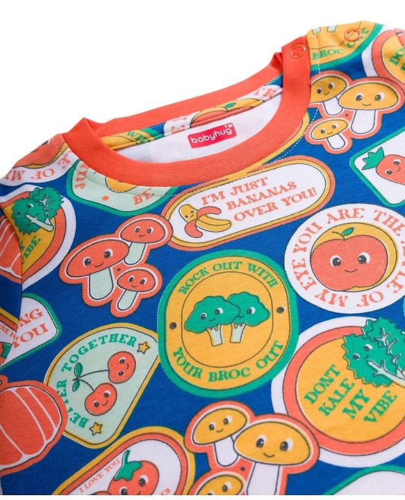 Babyhug Cotton Knit Half Sleeves T-Shirt with Tropical Theme Print - Multicolor