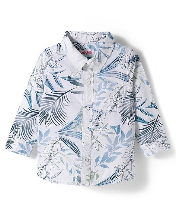 Babyhug Cotton Woven Full Sleeves Leaf Printed Shirt & Trouser Set - Beige
