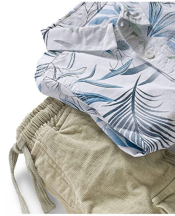 Babyhug Cotton Woven Full Sleeves Leaf Printed Shirt & Trouser Set - Beige