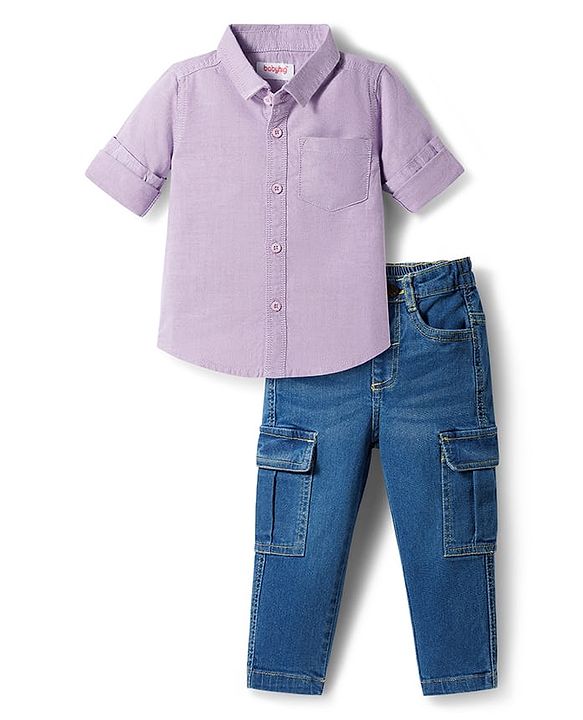 Babyhug Cotton Woven Full Sleeves Shirt & Denim Jeans Set - Blue
