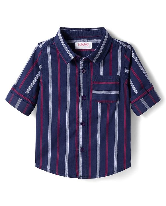 Babyhug Cotton Denim Full Sleeves Striped Shirt & Jeans Pant Set - Blue