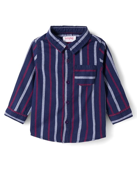 Babyhug Cotton Denim Full Sleeves Striped Shirt & Jeans Pant Set - Blue