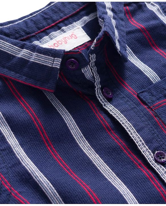 Babyhug Cotton Denim Full Sleeves Striped Shirt & Jeans Pant Set - Blue