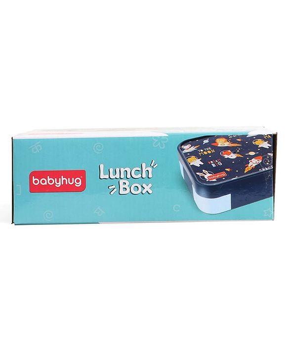 Babyhug 3 Compartment Insulated Lunch Box- Space Theme Navy Blue| 450 ml + 200 ml + 200 ml| BPA Free| Food Grade| Individual Air Tight Lids| School Lunch & Snack Box| Perfect for Travel - Blue
