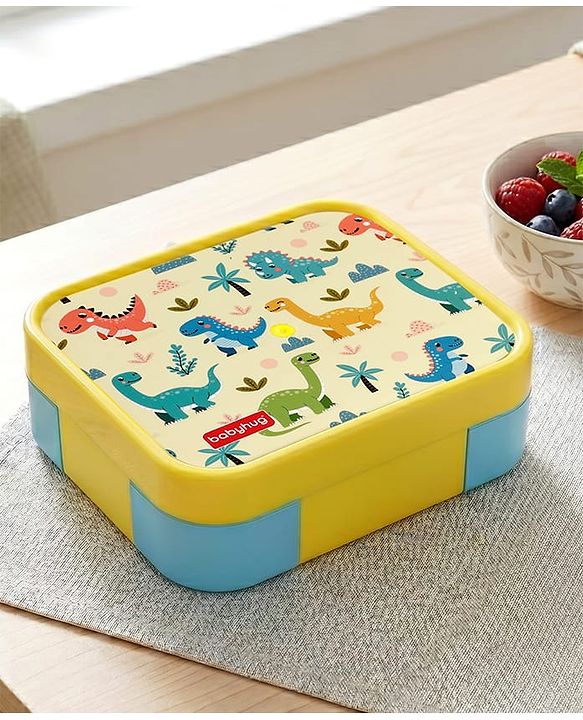 Babyhug 3 Compartment Insulated Lunch Box- Space Theme Navy Blue| 450 ml + 200 ml + 200 ml| BPA Free| Food Grade| Individual Air Tight Lids| School Lunch & Snack Box| Perfect for Travel - Blue