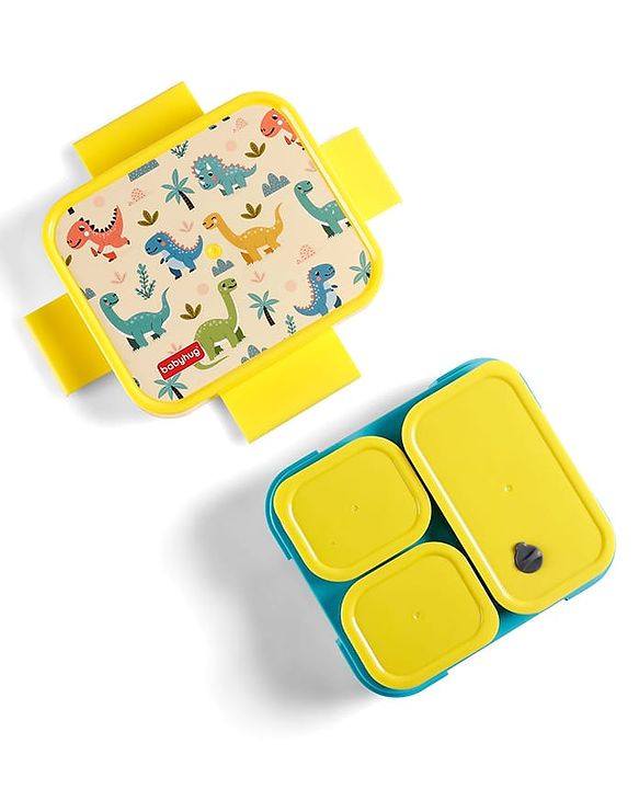 Babyhug 3 Compartment Insulated Lunch Box- Space Theme Navy Blue| 450 ml + 200 ml + 200 ml| BPA Free| Food Grade| Individual Air Tight Lids| School Lunch & Snack Box| Perfect for Travel - Blue