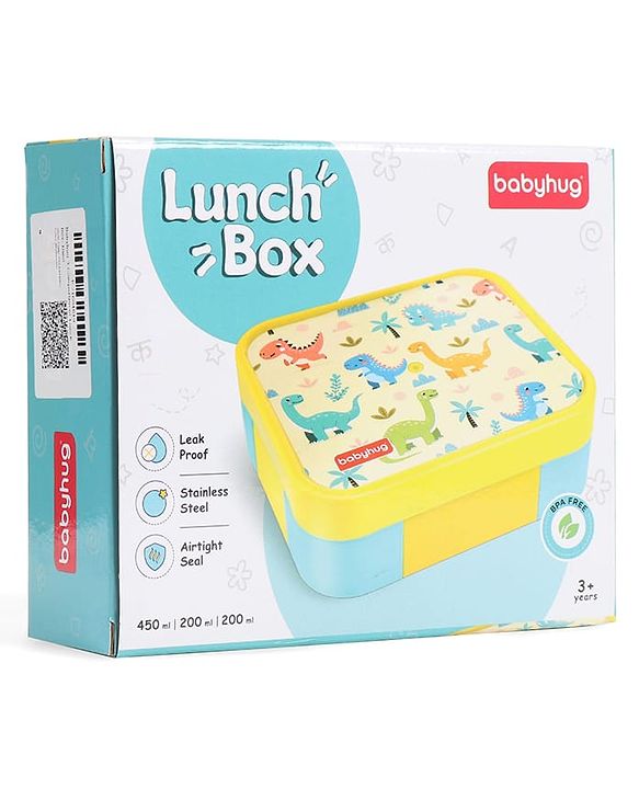 Babyhug 3 Compartment Insulated Lunch Box- Space Theme Navy Blue| 450 ml + 200 ml + 200 ml| BPA Free| Food Grade| Individual Air Tight Lids| School Lunch & Snack Box| Perfect for Travel - Blue