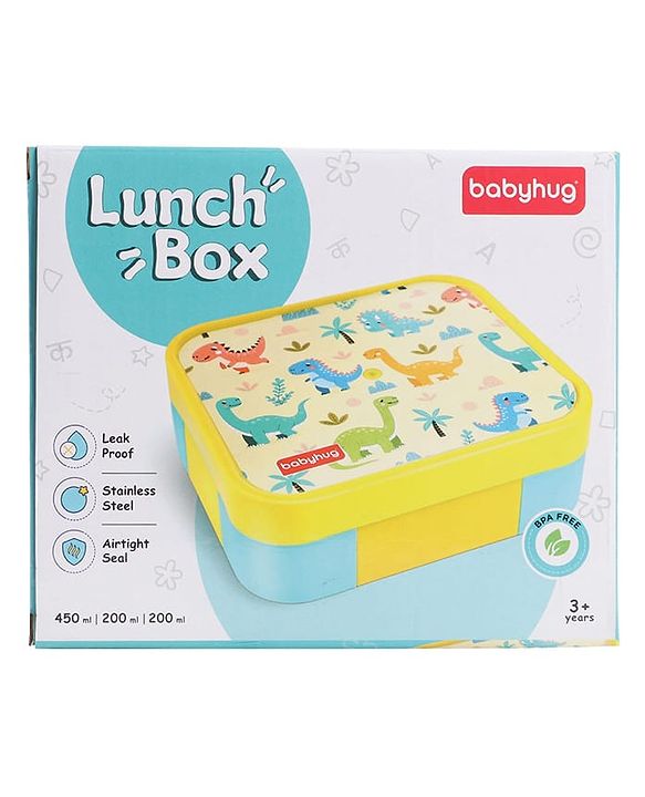 Babyhug 3 Compartment Insulated Lunch Box- Space Theme Navy Blue| 450 ml + 200 ml + 200 ml| BPA Free| Food Grade| Individual Air Tight Lids| School Lunch & Snack Box| Perfect for Travel - Blue