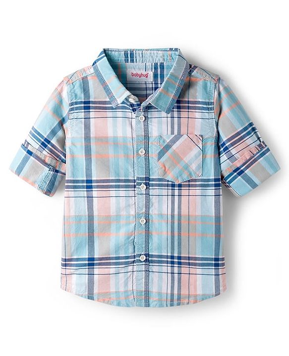 Babyhug Cotton Woven Full Sleeves Checkered Shirt & Trouser Set - Multicolor