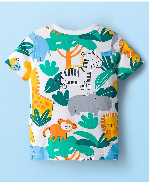 Babyhug Cotton Knit Half Sleeves T-Shirt with Jungle Theme Print - Multicolor