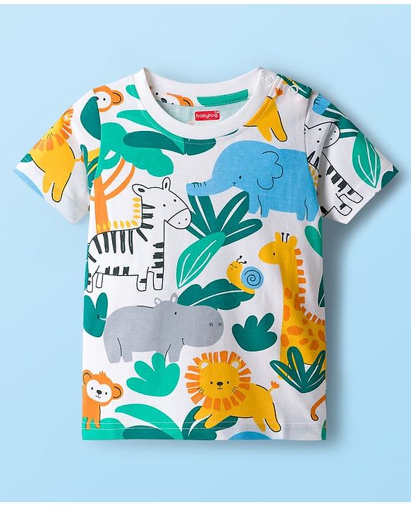 Babyhug Cotton Knit Half Sleeves T-Shirt with Jungle Theme Print - Multicolor