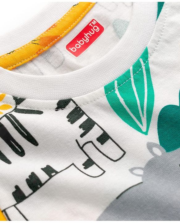 Babyhug Cotton Knit Half Sleeves T-Shirt with Jungle Theme Print - Multicolor