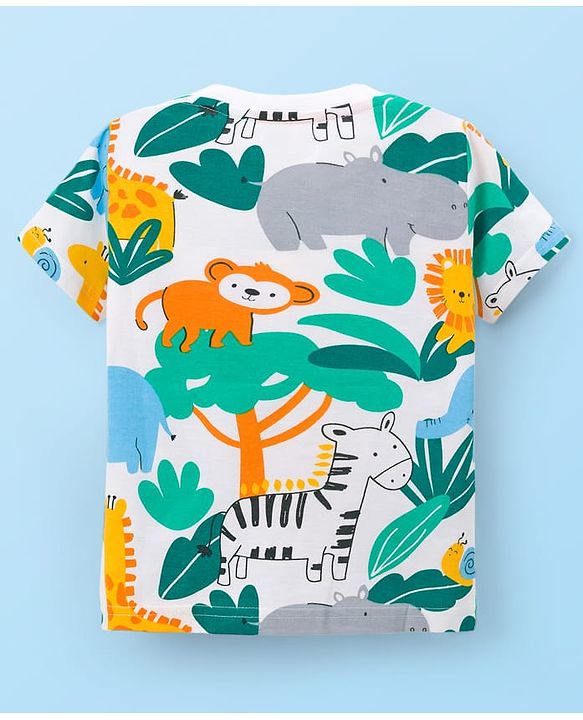 Babyhug Cotton Knit Half Sleeves T-Shirt with Jungle Theme Print - Multicolor