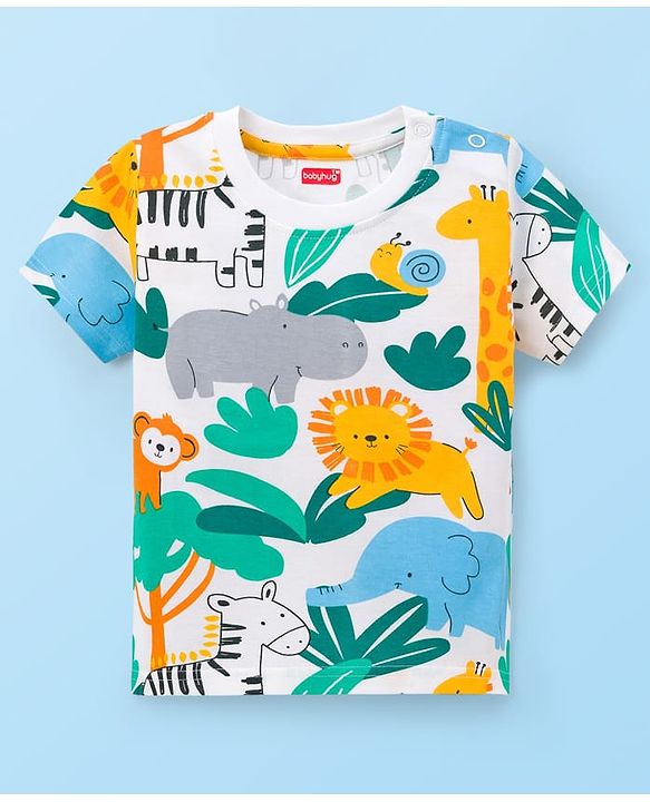Babyhug Cotton Knit Half Sleeves T-Shirt with Jungle Theme Print - Multicolor
