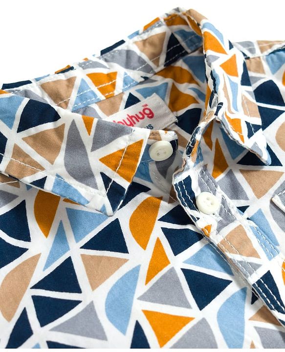 Babyhug Cotton Woven Full Sleeves Printed Shirt & Jeans Set - Multicolour & Blue