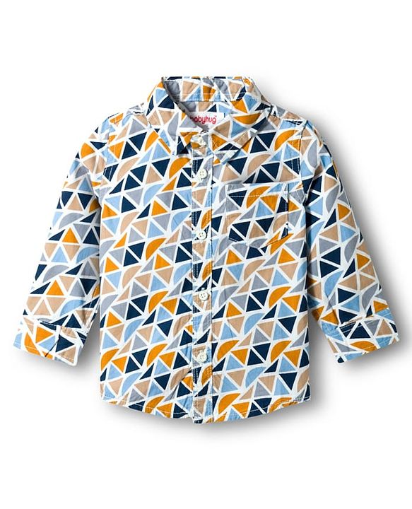 Babyhug Cotton Woven Full Sleeves Printed Shirt & Jeans Set - Multicolour & Blue