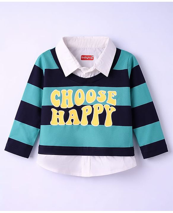 Babyhug Single Jersey Knit Full Sleeves Striped Twofer T-Shirt & Denim Jeans Set - Multicolor