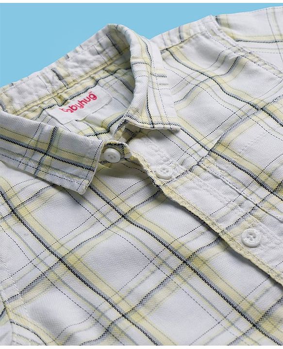 Babyhug Cotton Woven Half Sleeves Checkered Shirt & Shorts Set - Olive Green