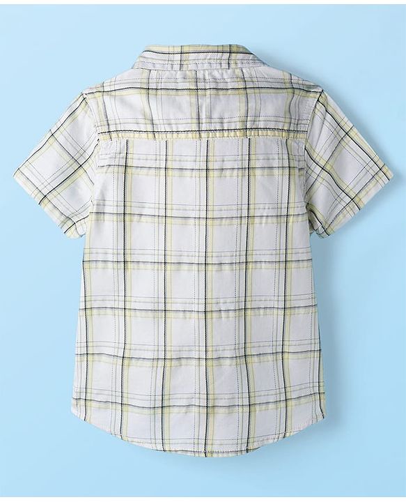Babyhug Cotton Woven Half Sleeves Checkered Shirt & Shorts Set - Olive Green