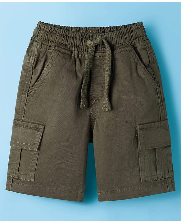 Babyhug Cotton Woven Half Sleeves Checkered Shirt & Shorts Set - Olive Green