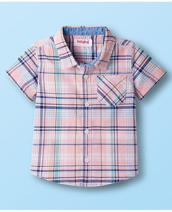 Babyhug Cotton Woven Half Sleeves Checks Shirt & Shorts Set - Multicolor & White