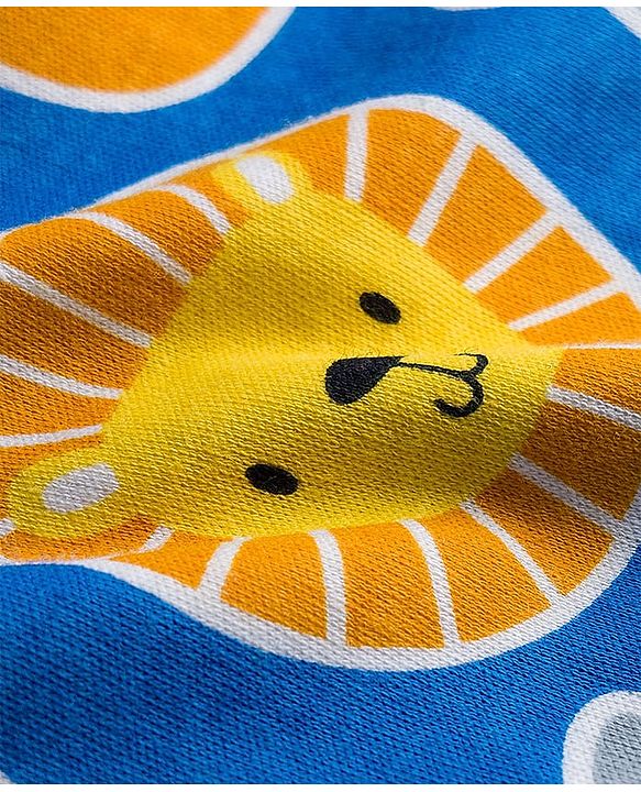 Babyhug Cotton Knit Half Sleeves T-Shirt with Animal Print - Blue