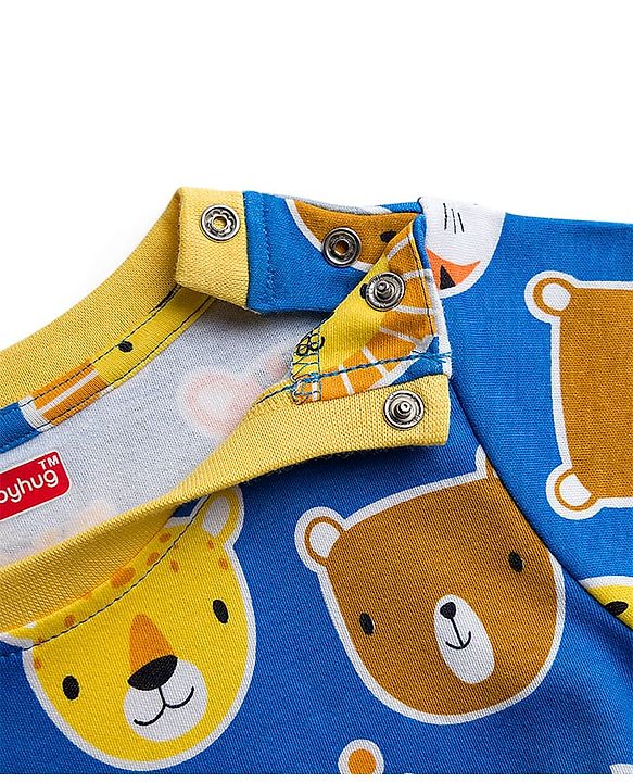 Babyhug Cotton Knit Half Sleeves T-Shirt with Animal Print - Blue