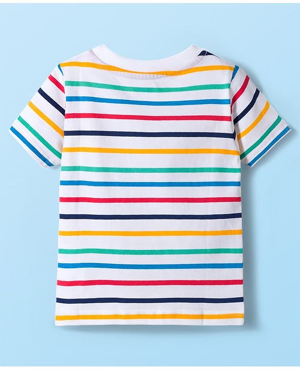 Babyhug Cotton Knit Half Sleeves Striped & Vehicle Printed T-Shirts Pack of 3 - Navy Blue Red & White