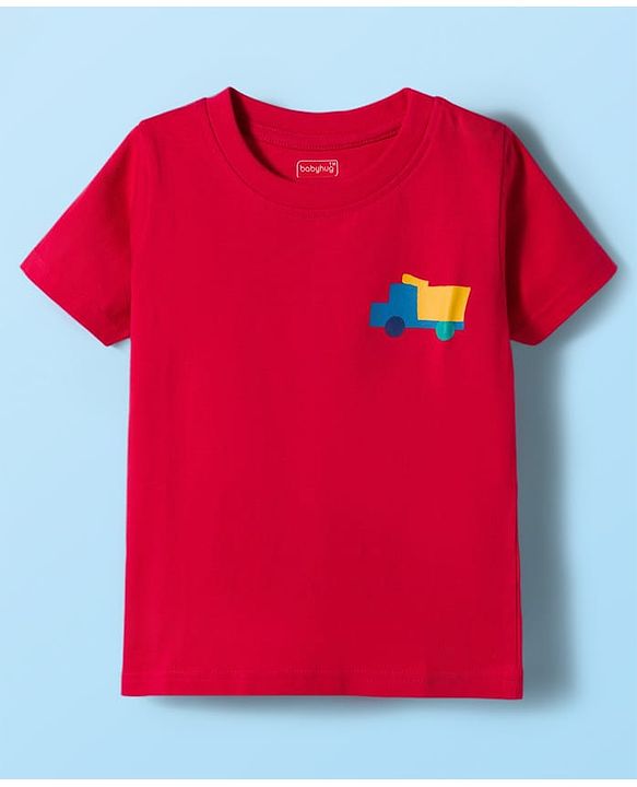 Babyhug Cotton Knit Half Sleeves Striped & Vehicle Printed T-Shirts Pack of 3 - Navy Blue Red & White