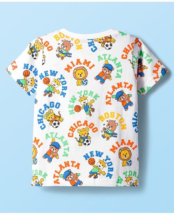 Babyhug Cotton Knit Half Sleeves Striped & Animal Printed T-Shirts Pack of 3 - Orange Blue & White