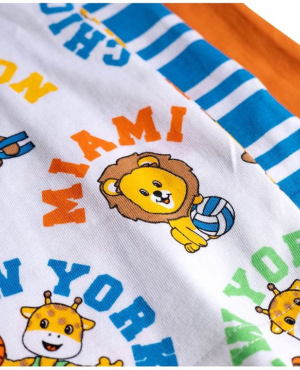 Babyhug Cotton Knit Half Sleeves Striped & Animal Printed T-Shirts Pack of 3 - Orange Blue & White