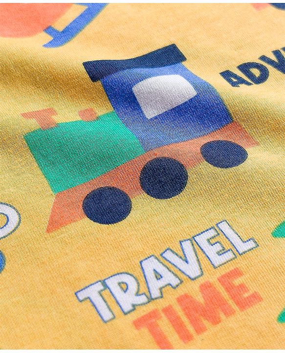 Babyhug Cotton Knit Half Sleeves T-Shirts with Vehicle Print & Stripes Pack of 3 - Red Yellow & Blue
