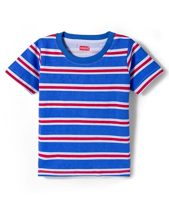 Babyhug Cotton Knit Half Sleeves T-Shirts with Vehicle Print & Stripes Pack of 3 - Red Yellow & Blue