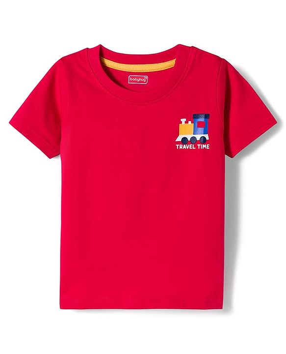 Babyhug Cotton Knit Half Sleeves T-Shirts with Vehicle Print & Stripes Pack of 3 - Red Yellow & Blue