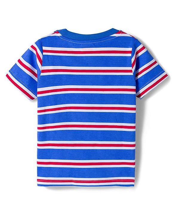 Babyhug Cotton Knit Half Sleeves T-Shirts with Vehicle Print & Stripes Pack of 3 - Red Yellow & Blue