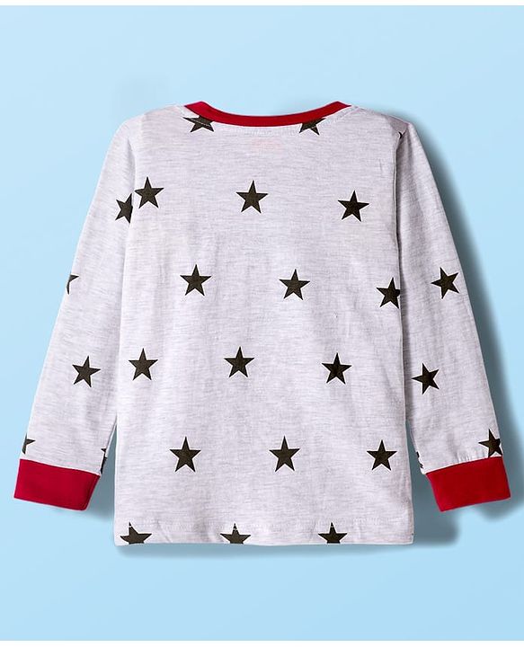 Babyhug Cotton Knit Full Sleeves Co-ord Night Suit With Star Print - White
