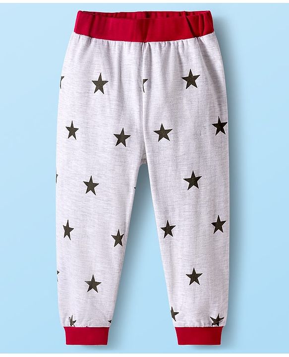 Babyhug Cotton Knit Full Sleeves Co-ord Night Suit With Star Print - White
