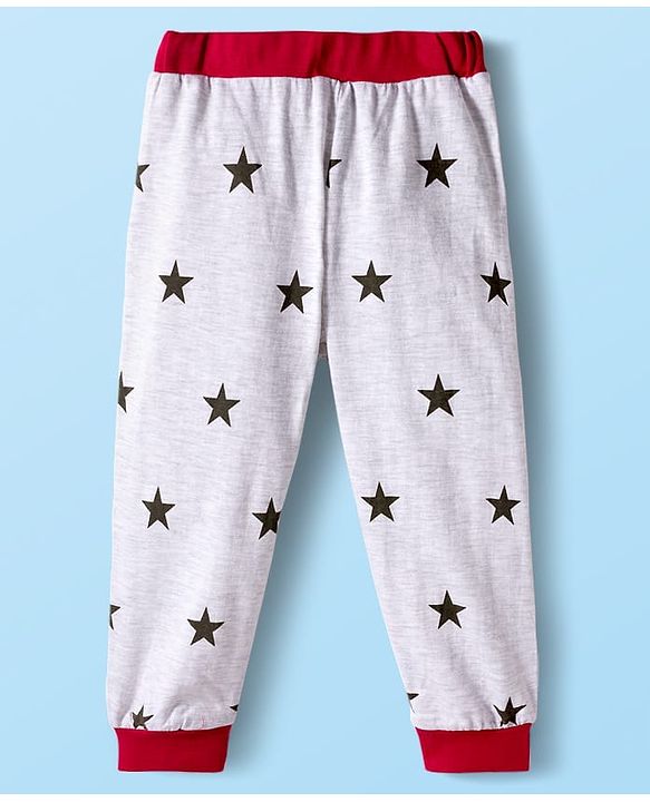 Babyhug Cotton Knit Full Sleeves Co-ord Night Suit With Star Print - White