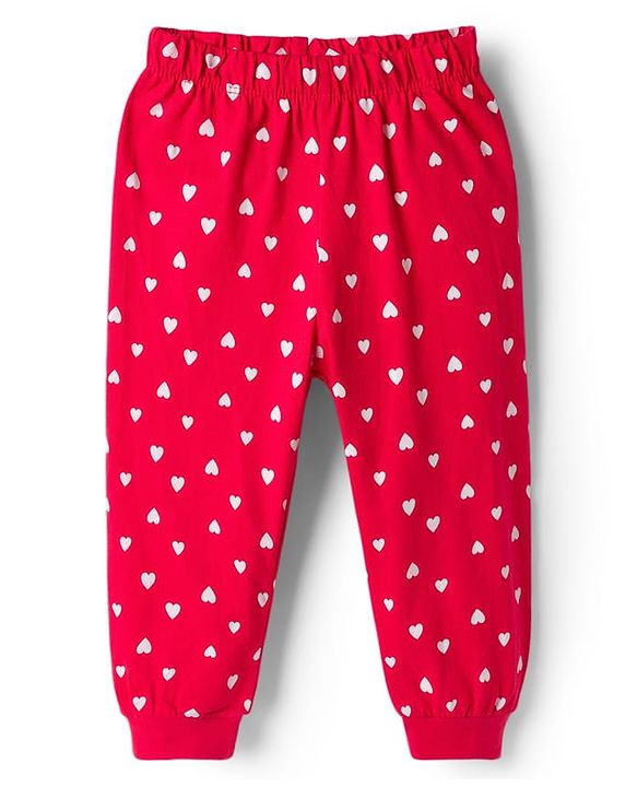 Babyhug Cotton Knit Full Sleeves Night Suit With Heart Print - White & Red