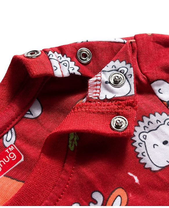 Babyhug Cotton Knit Full Sleeves Co-ords Night Suit With Animal Print - Maroon